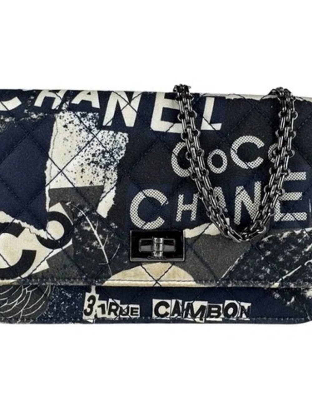 Auth CHANEL 2.55 Chain Wallet Crossbody Bag Navy Cotton/Metal - z9773